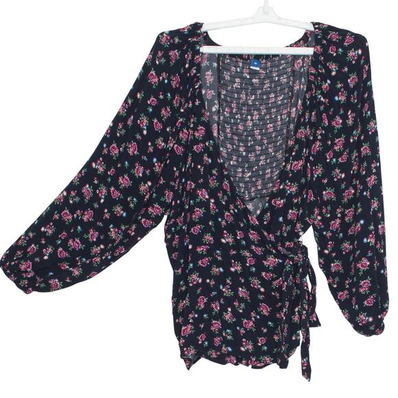 Old Navy Wrap Top Floral Cottage Dark Academia Boho Prairie Romantic Black 4X - Picture 3 of 9